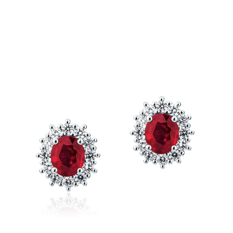 Immagine di Paio Orecchini a scatto con Rubino e Diamanti in O