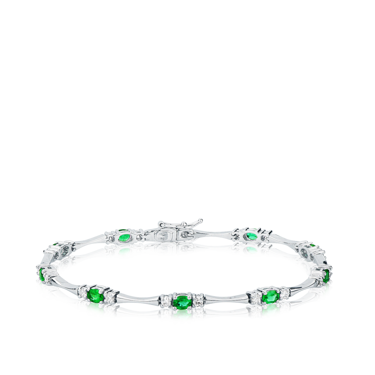 Immagine di Bracciale con Smeraldi e Diamanti in Oro Bianco