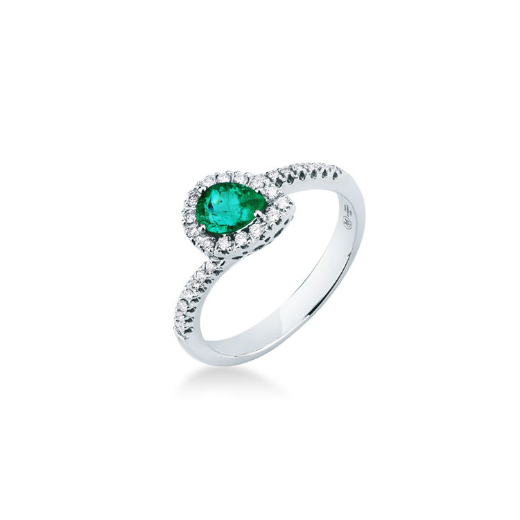 Picture of Ring with emerald and diamond in white gold