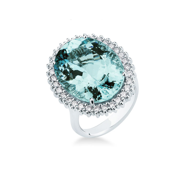 Picture of Ring with aquamarine and diamond in white gold