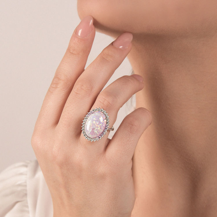Immagine di Anello con Opale e Diamante in Oro Bianco