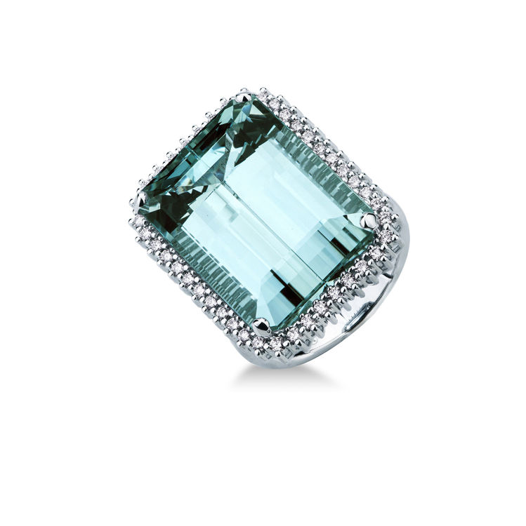 Picture of Ring with aquamarine and diamond in white gold