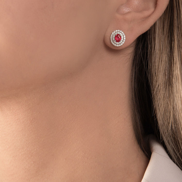 Picture of Pair of hinged earrings with ruby and diamond in white gold