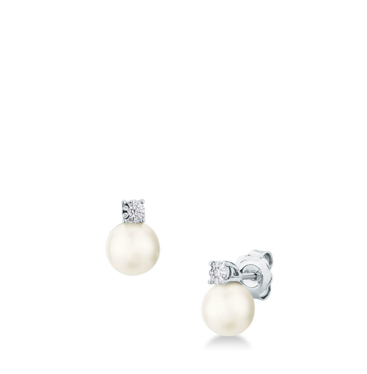 Picture of Pair of hinged earrings with cultivated pearl and diamond in white gold