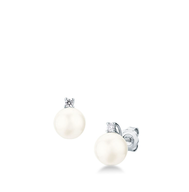 Picture of Pair of hinged earrings with cultivated pearl and diamond in white gold