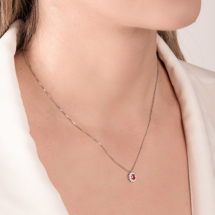 Picture of Necklace with ruby and diamond in white gold