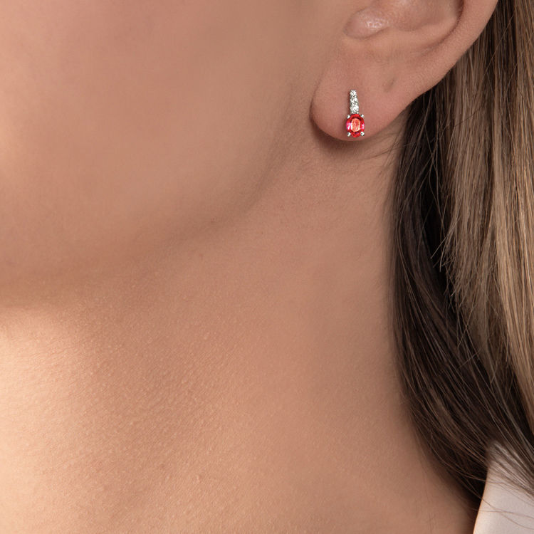 Picture of Pair of hinged earrings with ruby and diamond in white gold