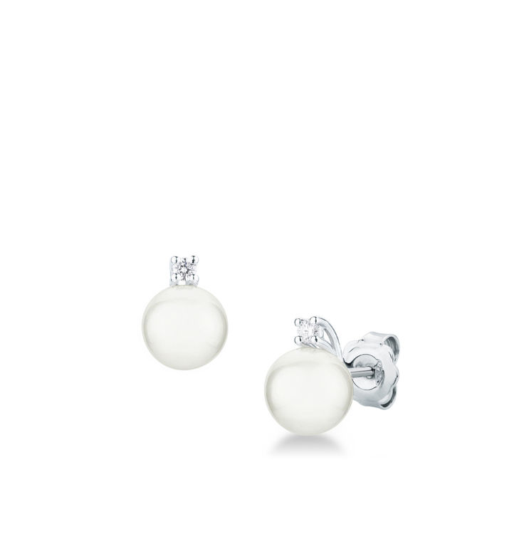 Picture of Pair of hinged earrings with cultivated pearl and diamond in white gold