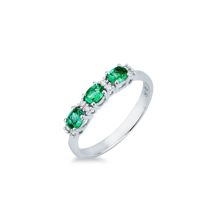 Picture of Riviera ring with emerald and diamond in white gold