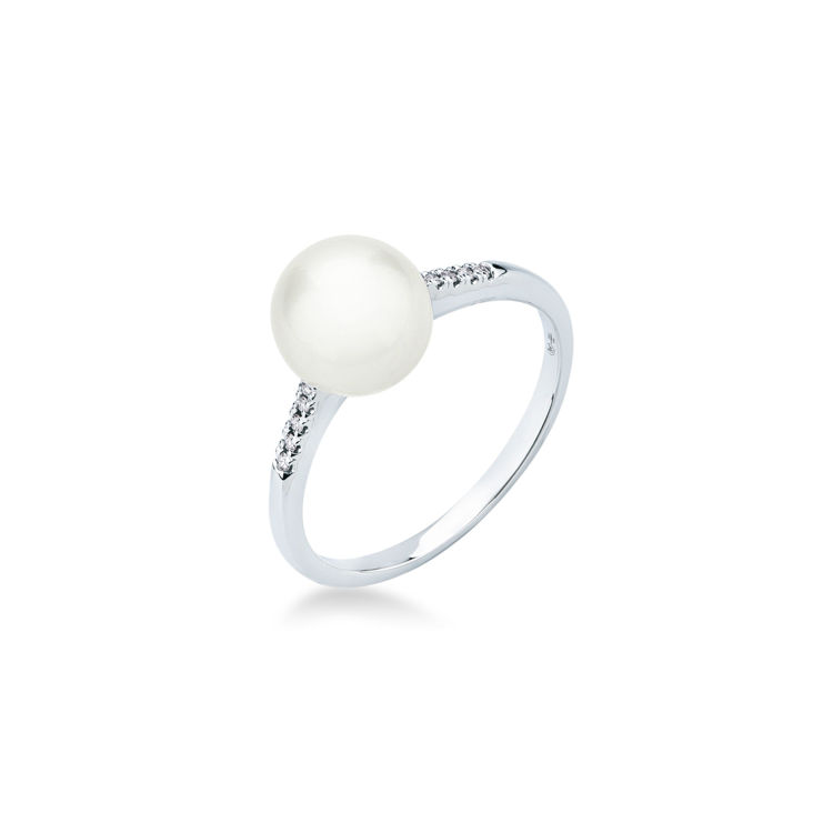 Picture of Ring with cultivated pearl and diamond in white gold