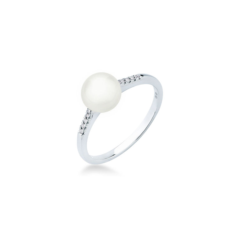 Picture of Ring with cultivated pearl and diamond in white gold